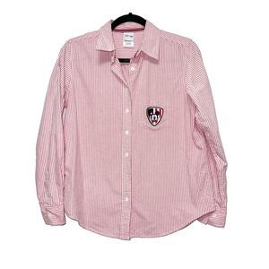 Disney Mickey Mouse Red White Striped Oxford Button Up Shirt Womens Size S
